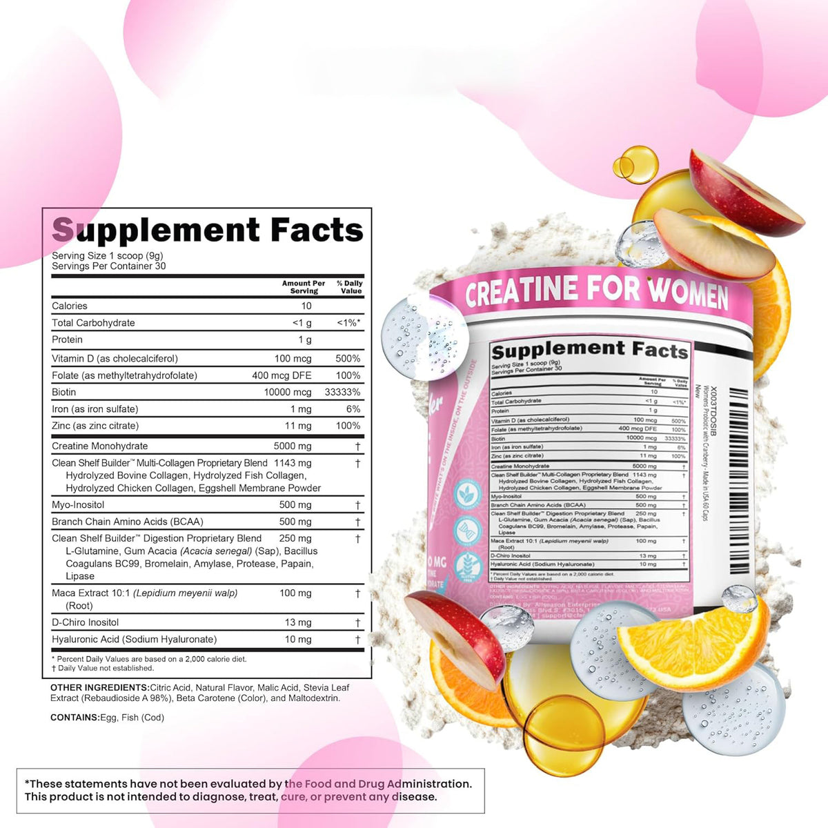 Female Creatine Powder Creatine Monohydrate Powder with BCAA & Amino Acids, Daily Health and Nutrition Dietary Supplement