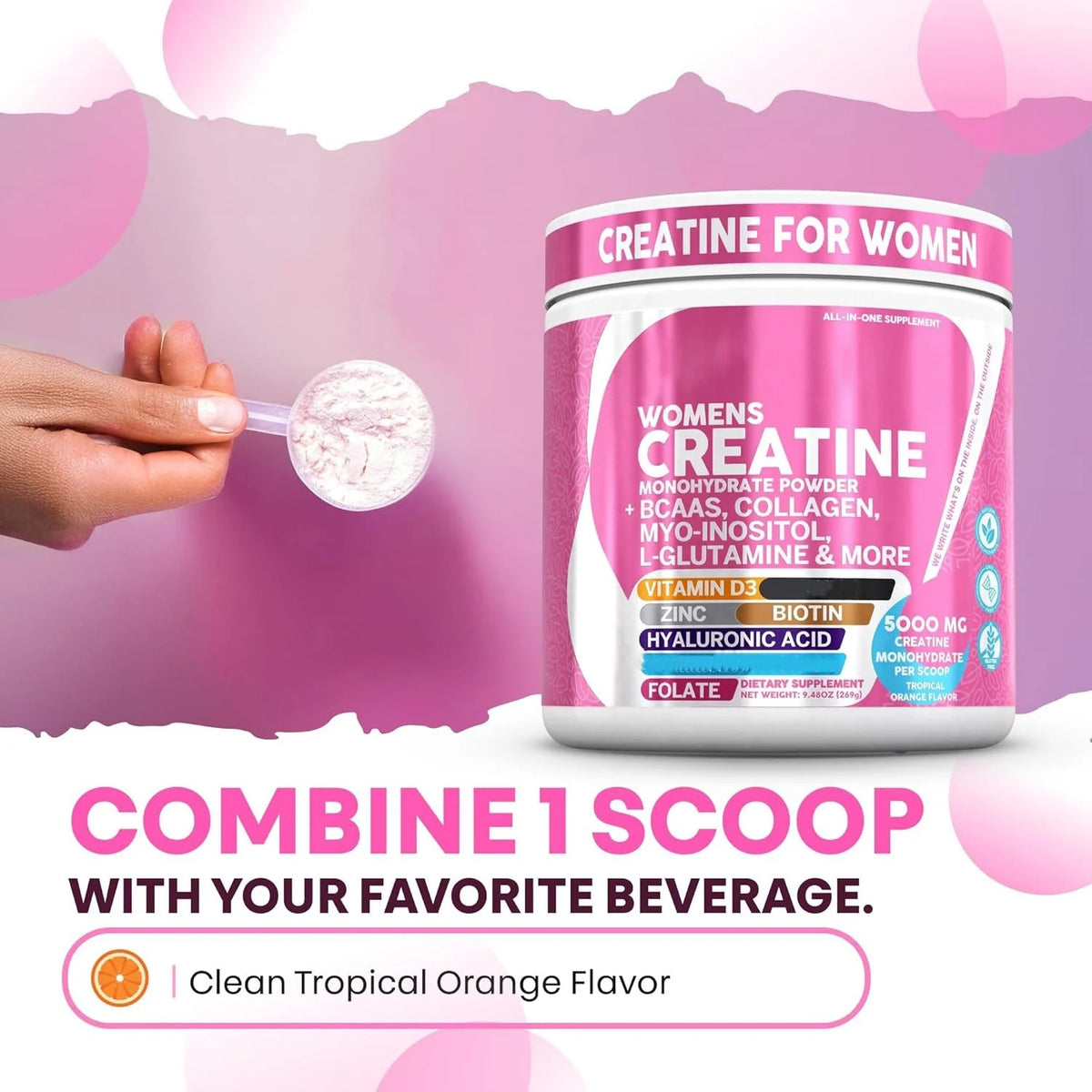 Female Creatine Powder Creatine Monohydrate Powder with BCAA & Amino Acids, Daily Health and Nutrition Dietary Supplement